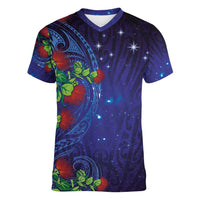 Matariki New Zealand Maori and Pohutukawa Women V-Neck T-Shirt Galaxy Blue Sky Style