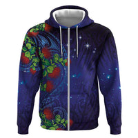 Matariki New Zealand Maori and Pohutukawa Zip Hoodie Galaxy Blue Sky Style