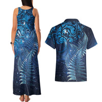Matariki New Zealand Maori Silver Fern Couples Matching Tank Maxi Dress and Hawaiian Shirt Galaxy Blue Sky Style