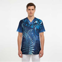 Matariki New Zealand Maori Silver Fern Scrub Top Galaxy Blue Sky Style - Polynesian Pride