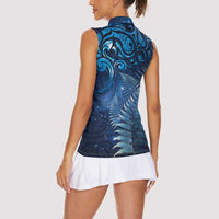 Matariki New Zealand Maori Silver Fern Women Sleeveless Polo Shirt Galaxy Blue Sky Style
