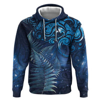 Matariki New Zealand Maori Silver Fern Zip Hoodie Galaxy Blue Sky Style