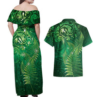 Matariki New Zealand Maori Silver Fern Couples Matching Off Shoulder Maxi Dress and Hawaiian Shirt Galaxy Green Sky Style