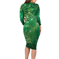 Matariki New Zealand Maori Silver Fern Family Matching Long Sleeve Bodycon Dress and Hawaiian Shirt Galaxy Green Sky Style