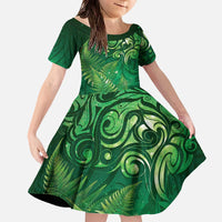 Matariki New Zealand Maori Silver Fern Family Matching Off The Shoulder Long Sleeve Dress and Hawaiian Shirt Galaxy Green Sky Style