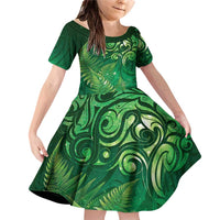Matariki New Zealand Maori Silver Fern Family Matching Off Shoulder Short Dress and Hawaiian Shirt Galaxy Green Sky Style