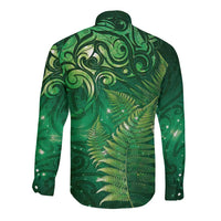 Matariki New Zealand Maori Silver Fern Long Sleeve Button Shirt Galaxy Green Sky Style