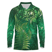 Matariki New Zealand Maori Silver Fern Long Sleeve Polo Shirt Galaxy Green Sky Style