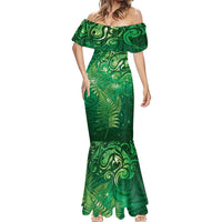 Matariki New Zealand Maori Silver Fern Mermaid Dress Galaxy Green Sky Style