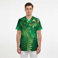 Matariki New Zealand Maori Silver Fern Scrub Top Galaxy Green Sky Style - Polynesian Pride