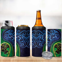 New Zealand Matariki Fern Frond Koru 4 in 1 Can Cooler Tumbler with Galaxy Blue Sky and Green Paua Shell Art