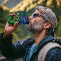 New Zealand Matariki Fern Frond Koru 4 in 1 Can Cooler Tumbler with Galaxy Blue Sky and Green Paua Shell Art