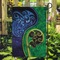 New Zealand Matariki Fern Frond Koru Garden Flag with Galaxy Blue Sky and Green Paua Shell Art