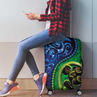 New Zealand Matariki Fern Frond Koru Luggage Cover with Galaxy Blue Sky and Green Paua Shell Art