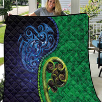 New Zealand Matariki Fern Frond Koru Quilt with Galaxy Blue Sky and Green Paua Shell Art
