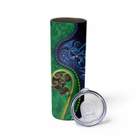 New Zealand Matariki Fern Frond Koru Skinny Tumbler with Galaxy Blue Sky and Green Paua Shell Art