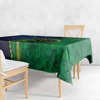 New Zealand Matariki Fern Frond Koru Tablecloth with Galaxy Blue Sky and Green Paua Shell Art