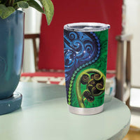 New Zealand Matariki Fern Frond Koru Tumbler Cup with Galaxy Blue Sky and Green Paua Shell Art