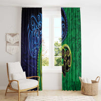 New Zealand Matariki Fern Frond Koru Window Curtain with Galaxy Blue Sky and Green Paua Shell Art