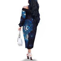 Matariki New Zealand Maori Koru Art Tattoo Family Matching Off The Shoulder Long Sleeve Dress and Hawaiian Shirt New Year Galaxy Blue Sky Style