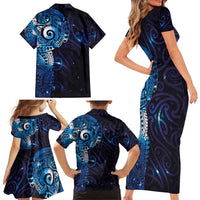 Matariki New Zealand Maori Koru Art Tattoo Family Matching Short Sleeve Bodycon Dress and Hawaiian Shirt New Year Galaxy Blue Sky Style