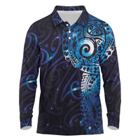 Matariki New Zealand Maori Koru Art Tattoo Long Sleeve Polo Shirt New Year Galaxy Blue Sky Style