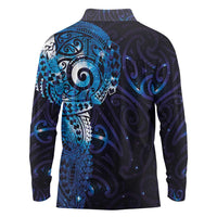 Matariki New Zealand Maori Koru Art Tattoo Long Sleeve Polo Shirt New Year Galaxy Blue Sky Style