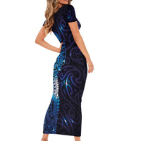 Matariki New Zealand Maori Koru Art Tattoo Short Sleeve Bodycon Dress New Year Galaxy Blue Sky Style