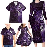 Matariki New Zealand Maori Koru Art Tattoo Family Matching Long Sleeve Bodycon Dress and Hawaiian Shirt New Year Galaxy Purple Sky Style