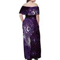 Matariki New Zealand Maori Koru Art Tattoo Family Matching Off Shoulder Maxi Dress and Hawaiian Shirt New Year Galaxy Purple Sky Style