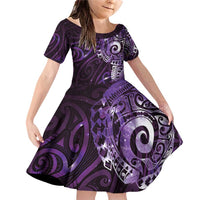 Matariki New Zealand Maori Koru Art Tattoo Family Matching Off Shoulder Short Dress and Hawaiian Shirt New Year Galaxy Purple Sky Style
