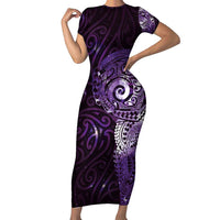Matariki New Zealand Maori Koru Art Tattoo Family Matching Short Sleeve Bodycon Dress and Hawaiian Shirt New Year Galaxy Purple Sky Style