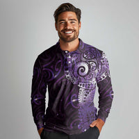 Matariki New Zealand Maori Koru Art Tattoo Long Sleeve Polo Shirt New Year Galaxy Purple Sky Style