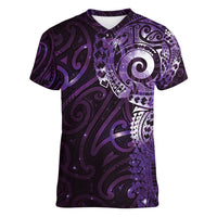 Matariki New Zealand Maori Koru Art Tattoo Women V-Neck T-Shirt New Year Galaxy Purple Sky Style