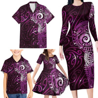 Matariki New Zealand Maori Koru Art Tattoo Family Matching Long Sleeve Bodycon Dress and Hawaiian Shirt New Year Galaxy Pink Sky Style