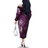 Matariki New Zealand Maori Koru Art Tattoo Family Matching Off The Shoulder Long Sleeve Dress and Hawaiian Shirt New Year Galaxy Pink Sky Style