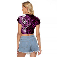 Matariki New Zealand Maori Koru Art Tattoo Raglan Cropped T Shirt New Year Galaxy Pink Sky Style