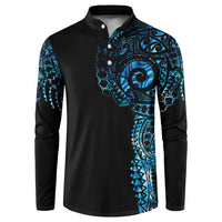 New Zealand Maori Koru Art Traditional Tattoo Button Sweatshirt Paua Shell