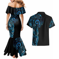 New Zealand Maori Koru Art Traditional Tattoo Couples Matching Mermaid Dress and Hawaiian Shirt Paua Shell