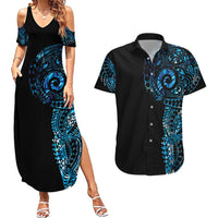 New Zealand Maori Koru Art Traditional Tattoo Couples Matching Summer Maxi Dress and Hawaiian Shirt Paua Shell