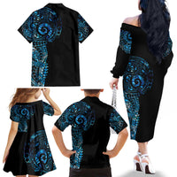 New Zealand Maori Koru Art Traditional Tattoo Family Matching Off The Shoulder Long Sleeve Dress and Hawaiian Shirt Paua Shell