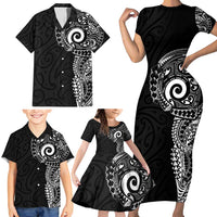 New Zealand Maori Koru Art Traditional Tattoo Family Matching Short Sleeve Bodycon Dress and Hawaiian Shirt Simple Style