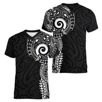 New Zealand Maori Koru Art Traditional Tattoo Women V-Neck T-Shirt Simple Style