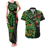 New Zealand Koru Plants and Pohutukawa Couples Matching Tank Maxi Dress and Hawaiian Shirt Maori Tattoo Pattern