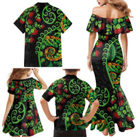 New Zealand Koru Plants and Pohutukawa Family Matching Mermaid Dress and Hawaiian Shirt Maori Tattoo Pattern