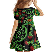New Zealand Koru Plants and Pohutukawa Family Matching Off The Shoulder Long Sleeve Dress and Hawaiian Shirt Maori Tattoo Pattern