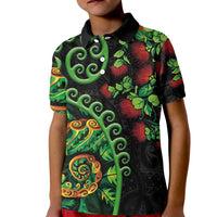 New Zealand Koru Plants and Pohutukawa Kid Polo Shirt Maori Tattoo Pattern