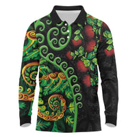 New Zealand Koru Plants and Pohutukawa Long Sleeve Polo Shirt Maori Tattoo Pattern