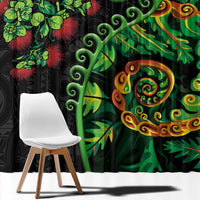 New Zealand Koru Plants and Pohutukawa Window Curtain Maori Tattoo Pattern