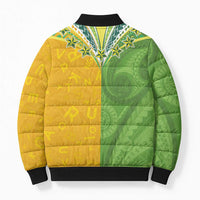 Cook Islands Language Week Bomber Puffer Jacket Tatau Pattern and Rarotongan Alphabet - Polynesian Pride